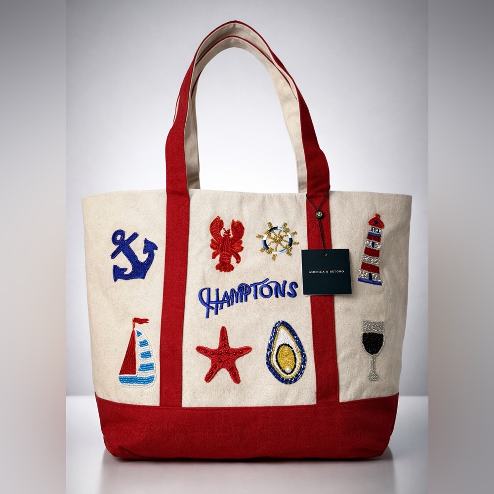 Large Canvas 'Hamptons' Beaded Tote Bag